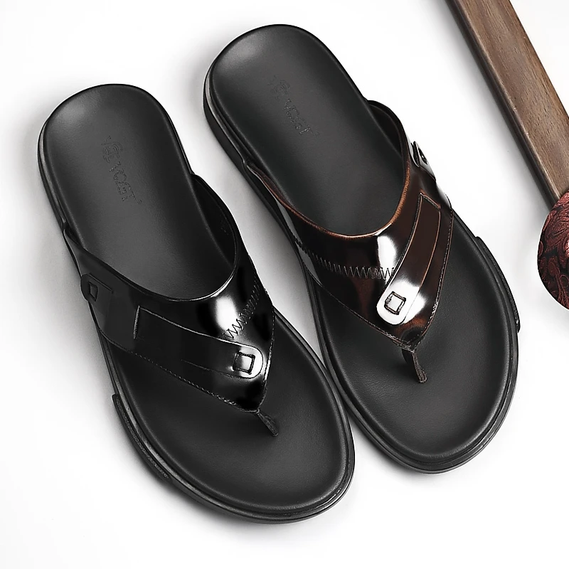 VQGT2024夏季新款头层牛皮拖鞋真皮人字拖夹脚凉拖外穿潮流沙滩鞋