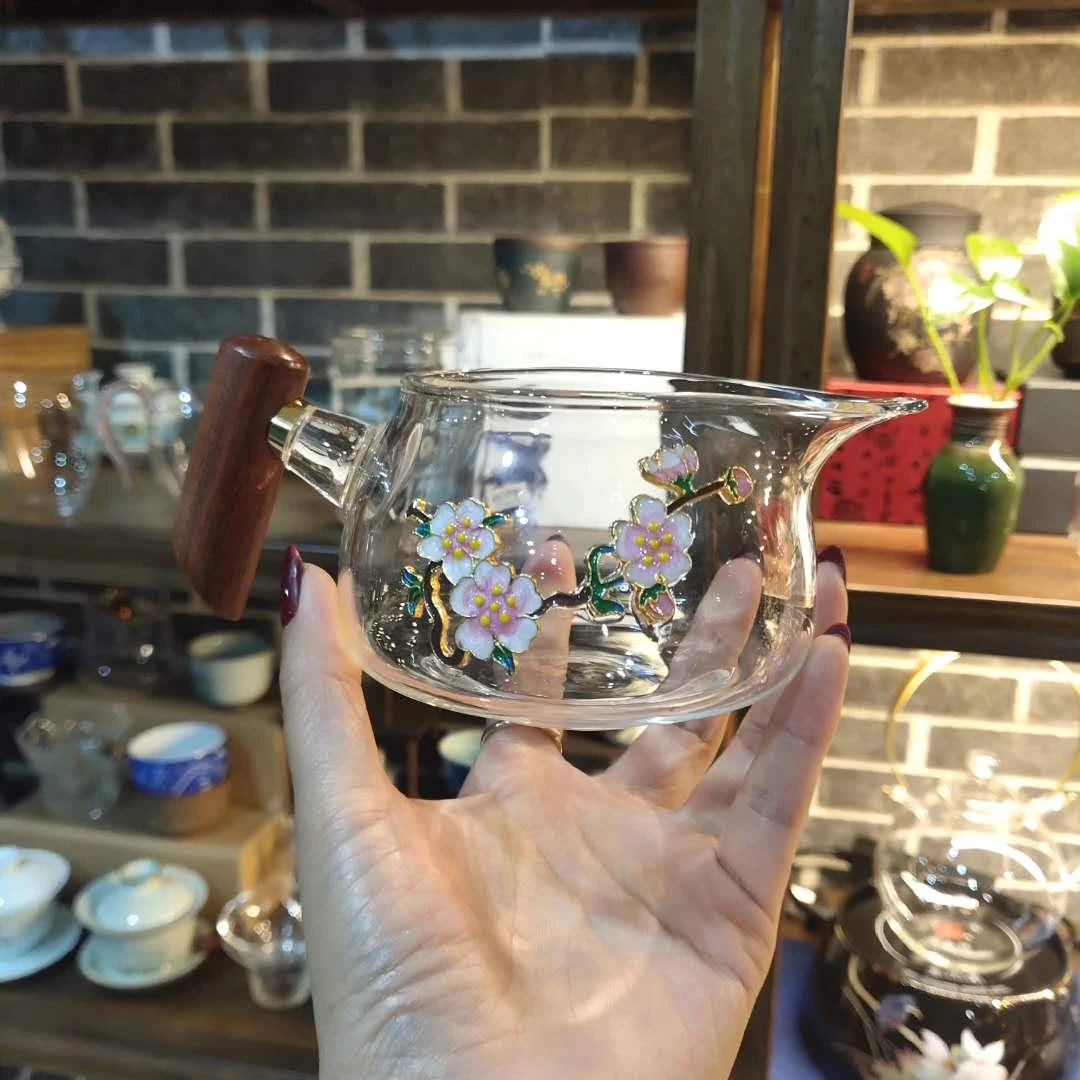 木把珐琅彩分茶器280毫升手工耐热家用