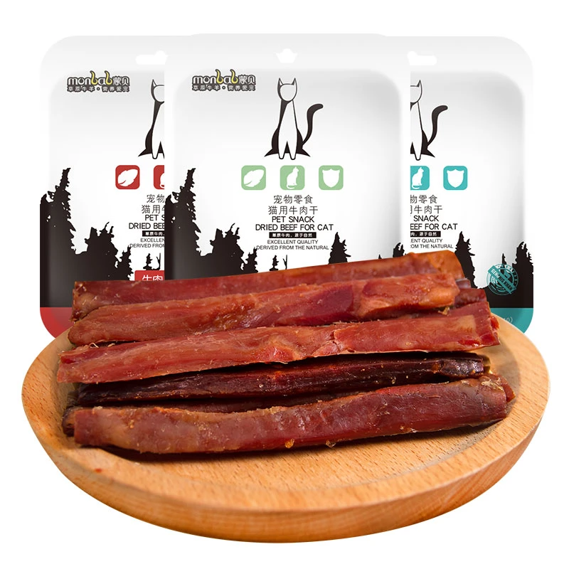 蒙贝【推荐】猫用牛肉干猫咪零食添加牛磺酸营养牛肉条10g*10 支