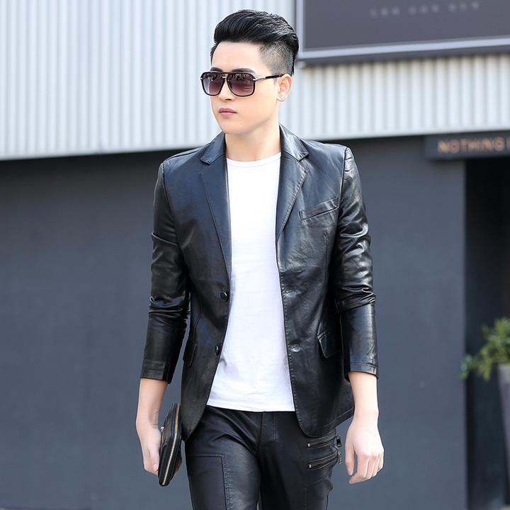 时尚潮流韩版水洗皮西服修身洋气新版春秋冬韩版西装帅气精神