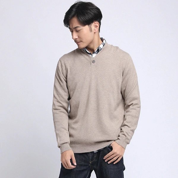 断码 月隆鄂尔多斯市维丰 男款V领纯羊绒衫 单扣休闲宽松男装保暖