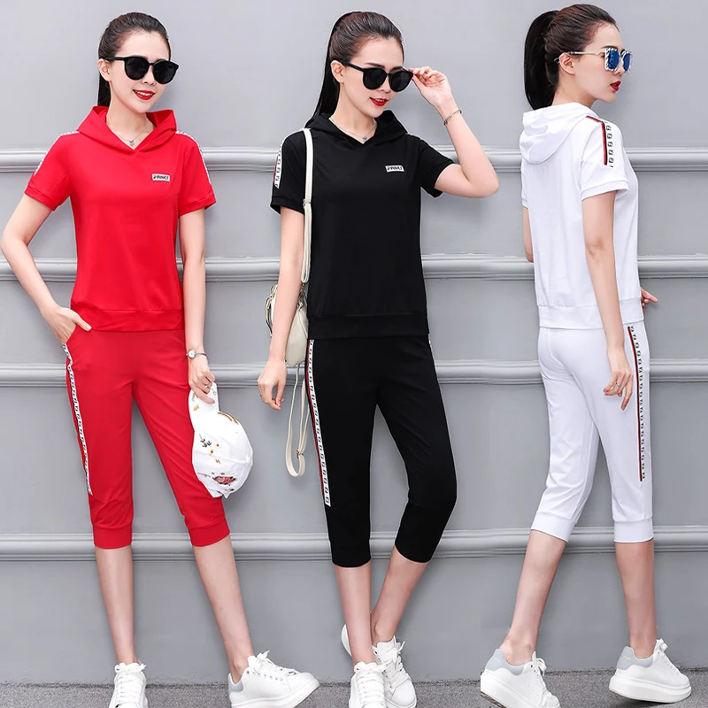 广场舞运动休闲连帽七分裤套装春夏新款曳步舞健身操S2103+K3103