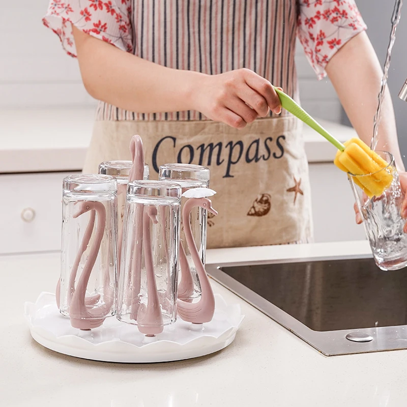 【御慕】多功能旋转托盘沥水杯架天鹅圆形沥水杯架家用倒挂茶杯架