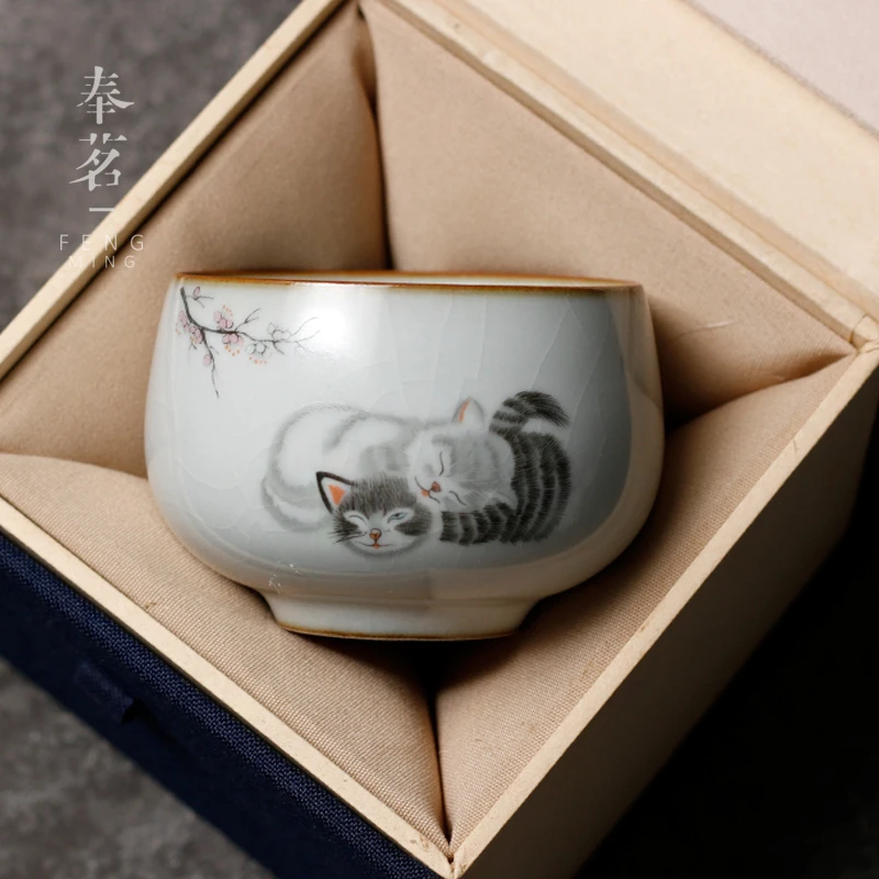 奉茗汝窑茶杯单杯容量主人杯陶瓷家用手绘茶具杯大号盏杯小众