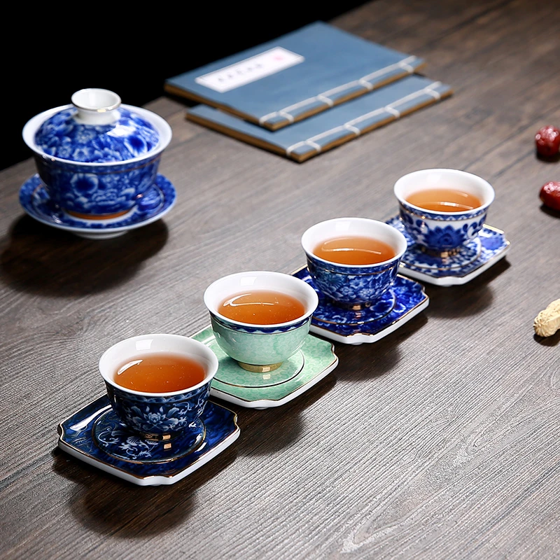 陶瓷茶杯青花品茗杯单杯手工家用主人杯珐琅彩缠枝复古中式大号