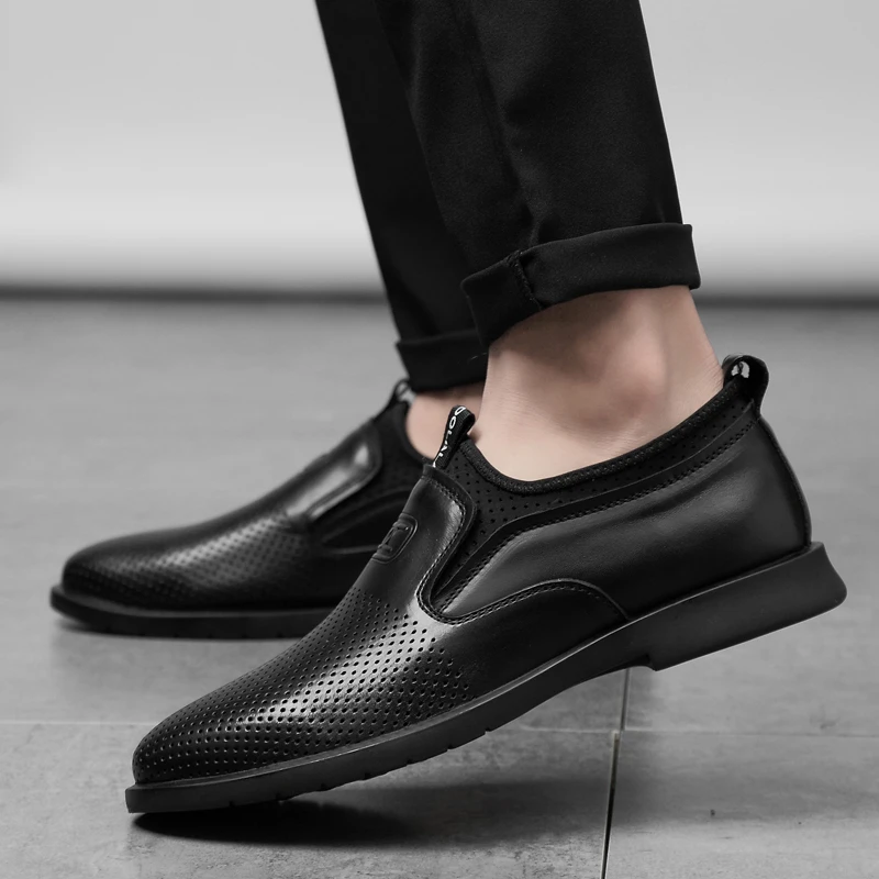 春夏秋季男牛皮休闲鞋男士低帮潮流休闲皮鞋男鞋韩版冲孔透气