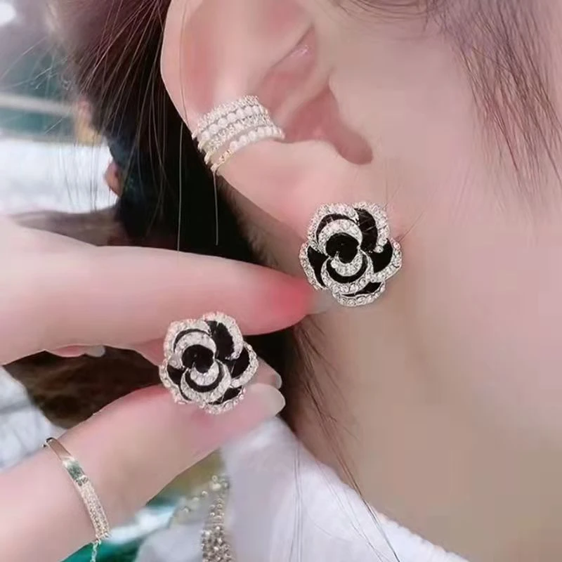 铜合金合成锆石耳饰 【126号商品】玫瑰花时尚气质百搭耳扣