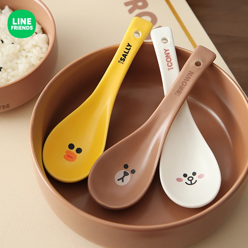 LINE FRIENDS卡通可爱创意长柄陶瓷小勺子家用喝汤大调羹吃饭套装