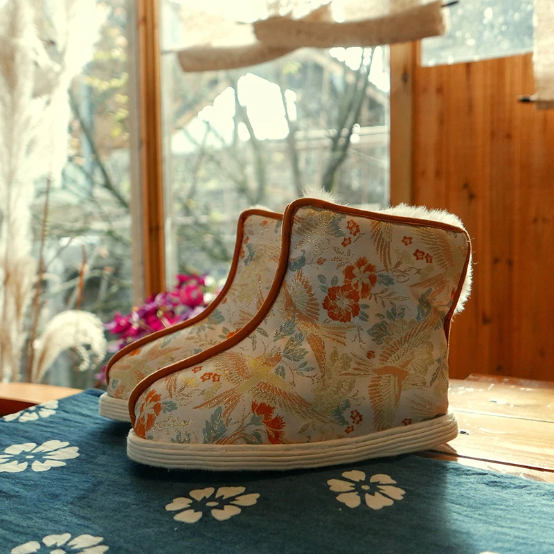 黄鲜森秋冬原创纯手工千层底老北京棉布鞋保暖高帮毛靴子民族风