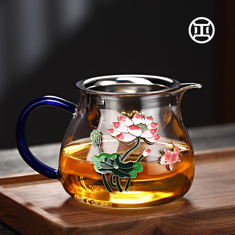 纯正景泰蓝玻璃公道杯茶漏一体套装手工高档加厚耐热分茶器倒茶杯