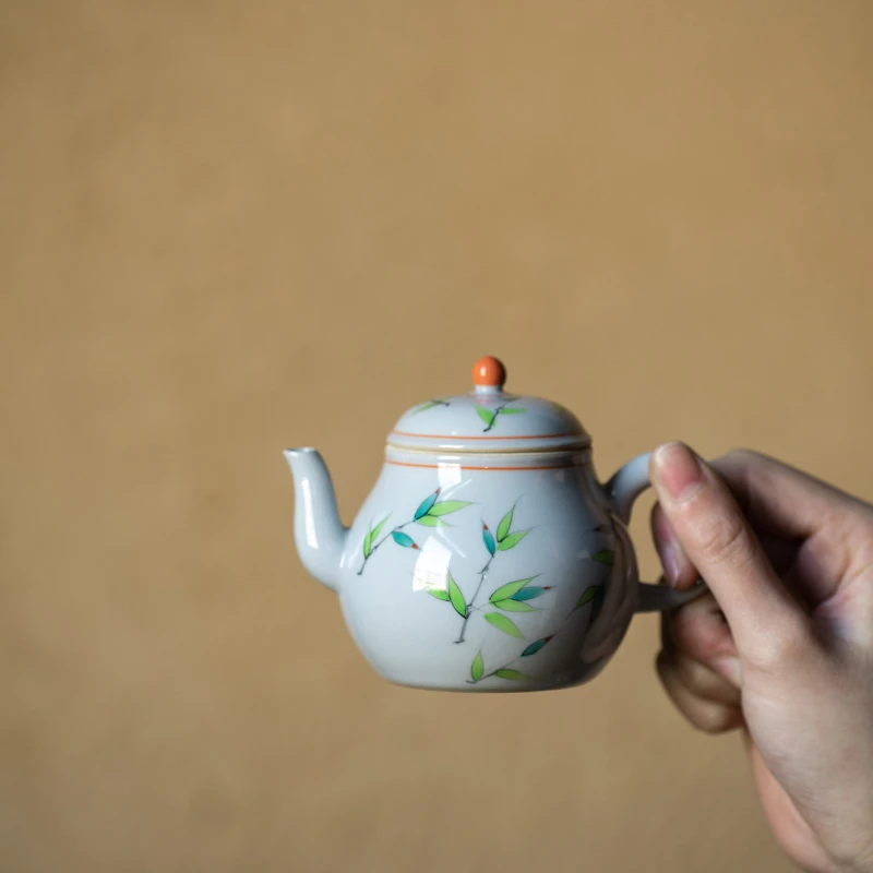 手绘茶壶单壶陶瓷小壶泡茶壶小号单人女釉下彩中式彩竹系列小清新