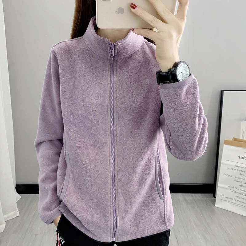 秋冬大码抓绒衣女摇粒绒运动卫衣防风保暖立领开衫外套男团服