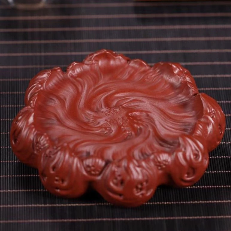 宜兴紫砂朱泥火莲花壶承意境壶托创意杯垫壶承茶具茶道好物推荐