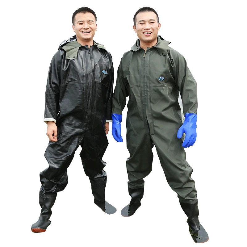 加厚下水裤全身款军绿的黑色防滑加厚耐磨钓鱼服抓鱼挖藕防水裤