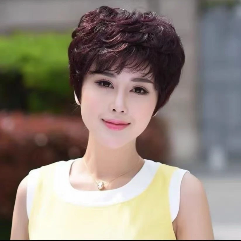 【新款卷发款】真人发丝优质真发头套整顶妈妈款卷发头套