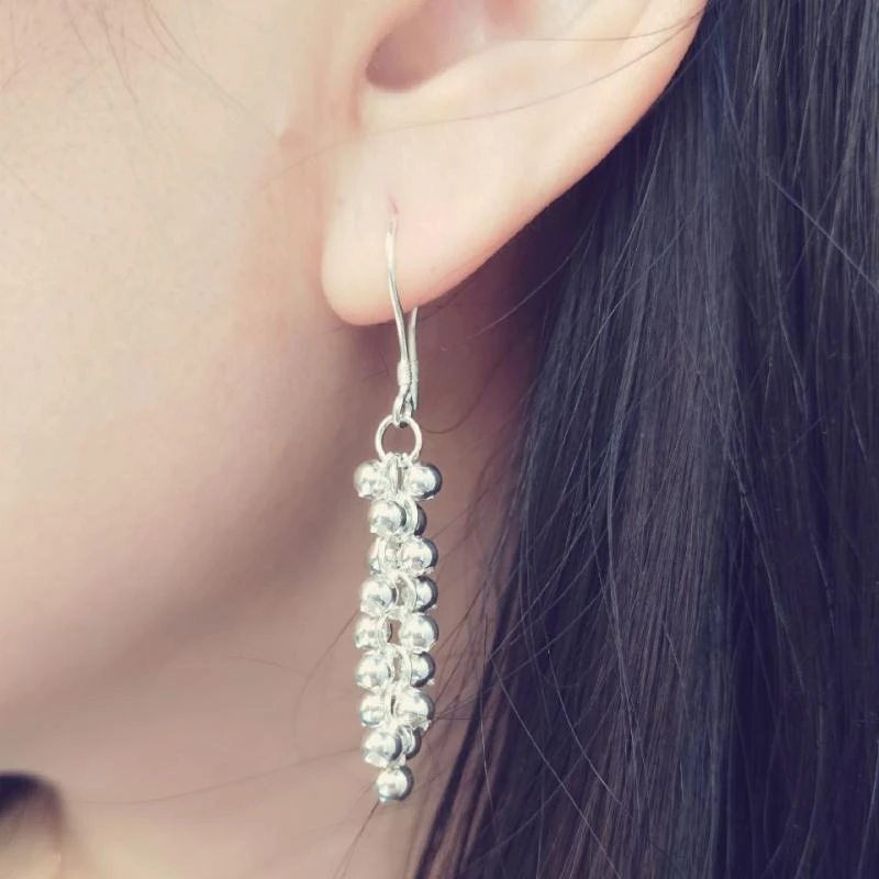 谢家银匠 足银耳饰 夏新款葡萄串耳环   时尚小葡萄耳环