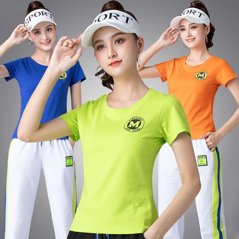 广场舞上衣黑色t恤半袖高弹大码健身操鬼曳步舞休闲运动衫女