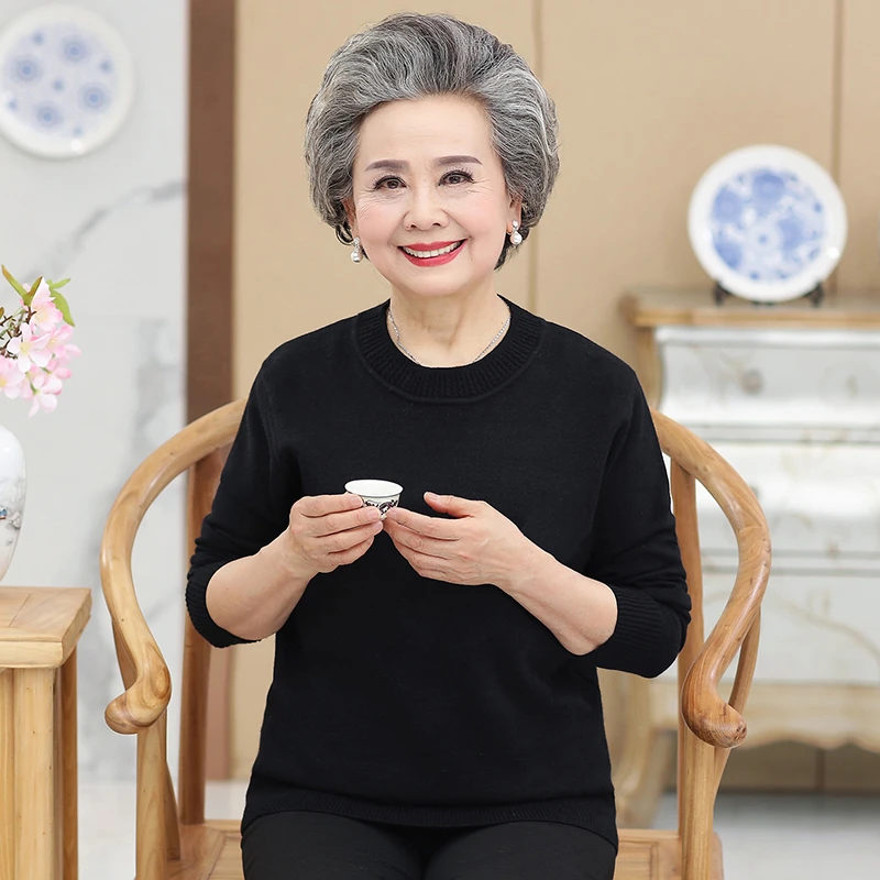 老年低领针织衫大码奶奶女毛衣套头纯色春秋200斤宽松中厚打底衫