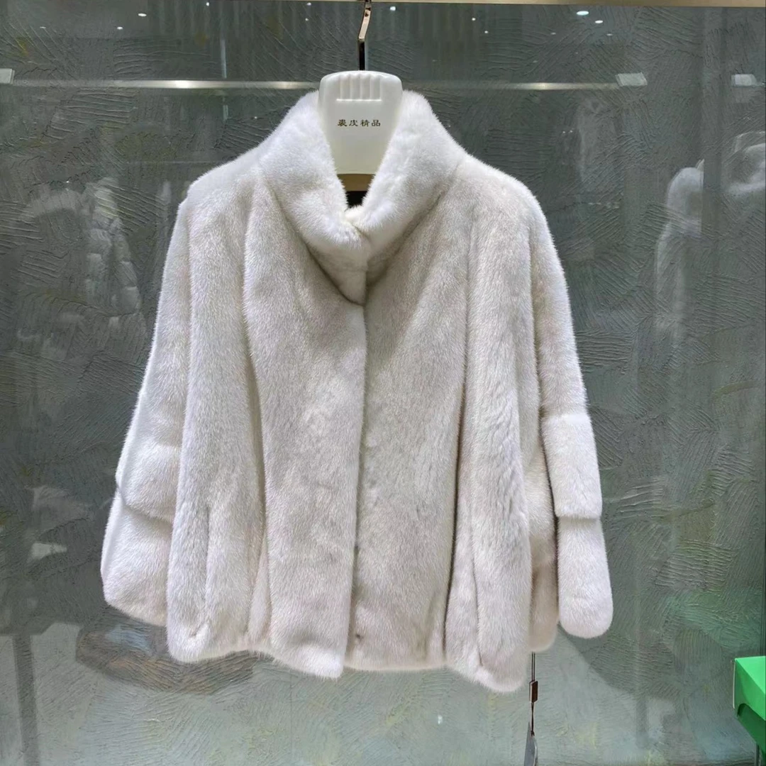 19001进口水貂【天鹅绒全抽皮草裘皮大衣】小立领短款横道
