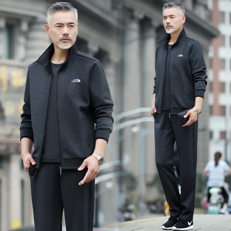 中老年人运动套装男春季休闲中年男士运动服春秋新款爸爸装三件套