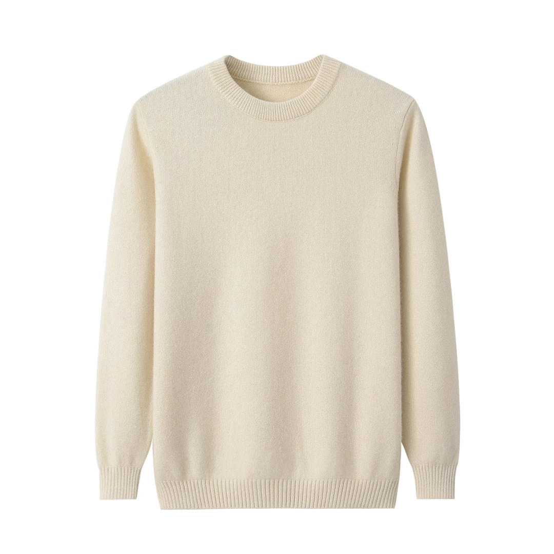 产自鄂尔多斯市纯羊绒男圆领加厚打底针织衫宽松大码套头毛衣