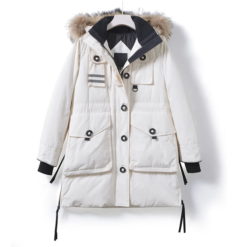 RRY919工装羽绒服女口袋机能风冬季休闲羽绒外套滑雪服女连帽