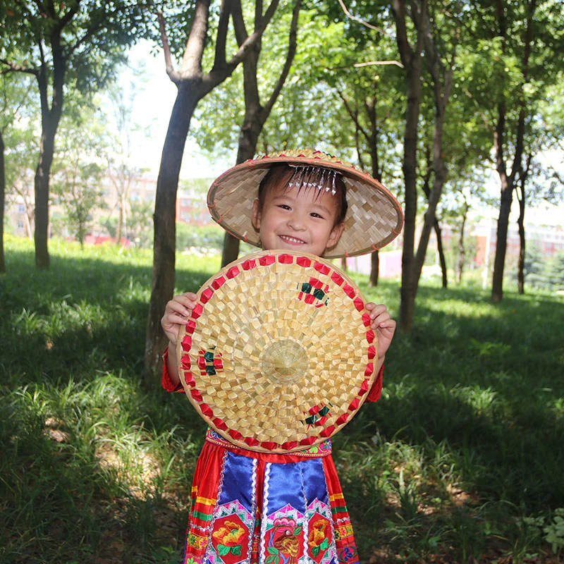 竹编织手工斗笠帽子儿童成人女菠萝竹子帽广场舞蹈帽表演道具六一