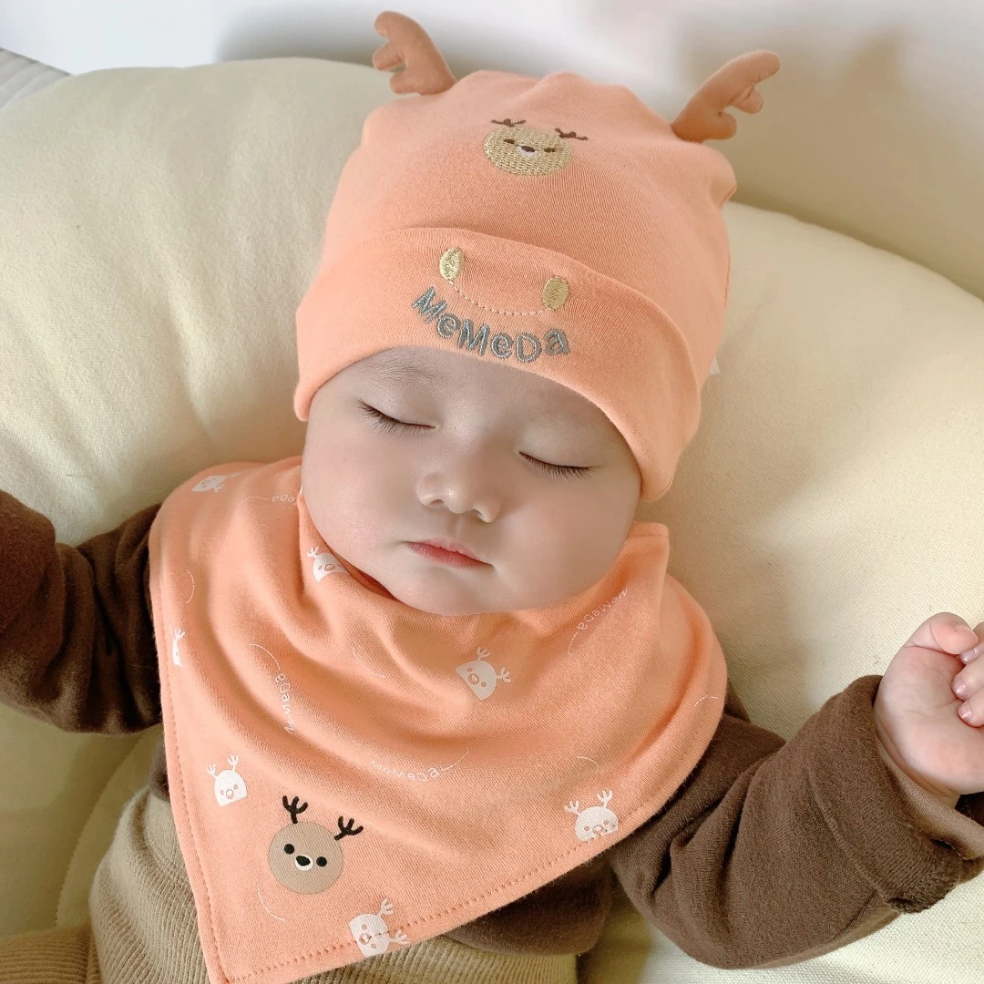 婴儿帽子春季棉布萌宝宝套头帽0-1岁幼儿百天胎帽薄款新生儿睡觉