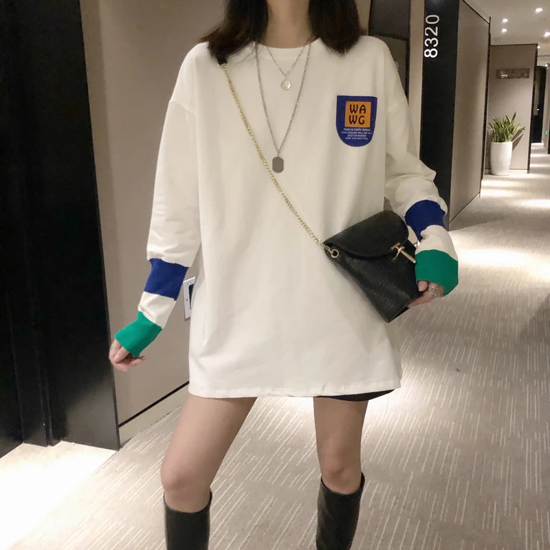【小大胖严选】打底衫女长袖T恤2022春季中长款百搭宽松加绒上衣