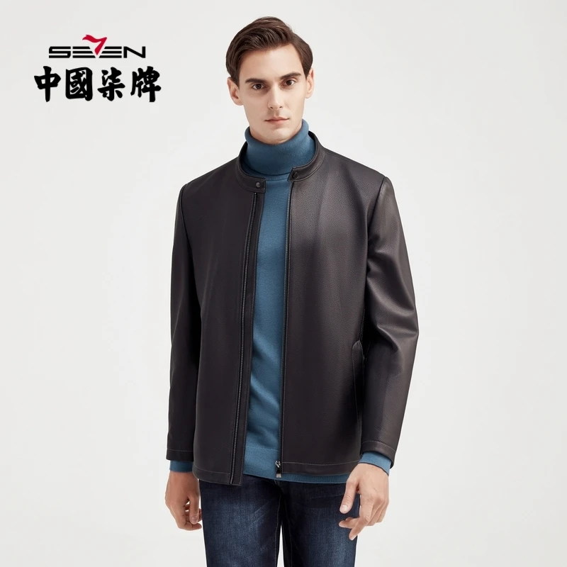【头层高山绵羊皮】柒牌秋冬男装真皮皮衣时尚立领皮行政夹克男款.