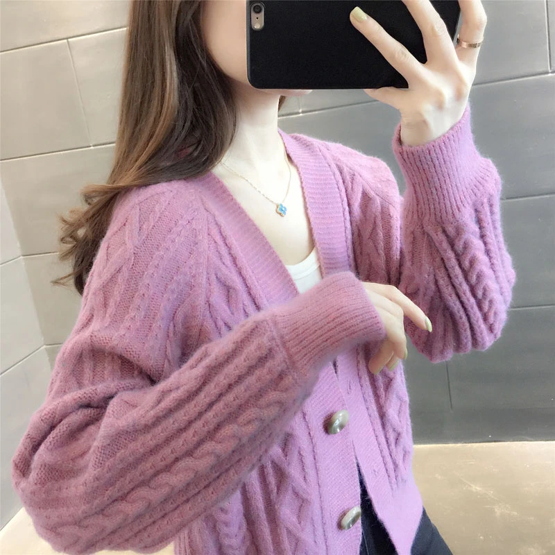 女士v领外搭毛衣外套开衫女毛衣外搭韩版宽松洋气百搭纯色小开衫