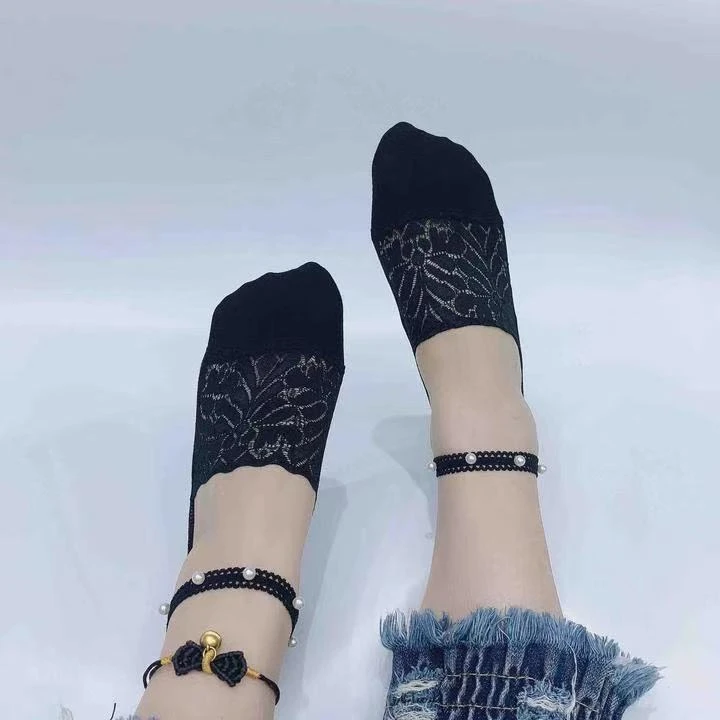春夏款深口蕾丝花边松紧帯珠珠船袜时尚百搭不掉跟隐形袜女袜C03