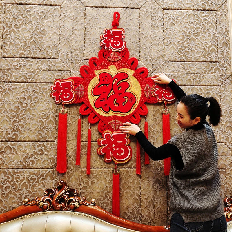 2025蛇年中国结挂件客厅大号五福挂饰电视背景墙春节过年喜庆挂件