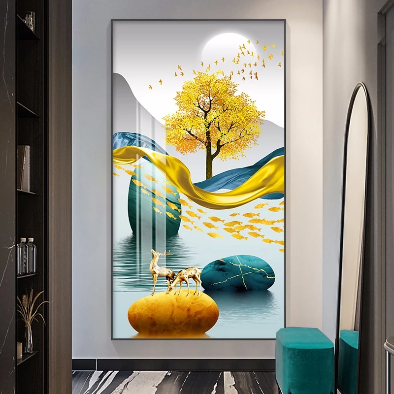 客厅麋鹿十字绣2025新款线绣现代风格客厅竖版玄关棉线满绣自己绣