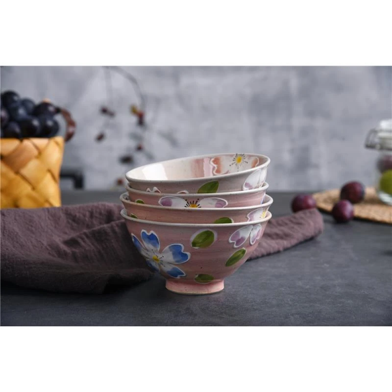 日本进口釉下彩陶瓷餐具米饭碗有田纯手绘浮雕雪樱饭碗日式家用碗