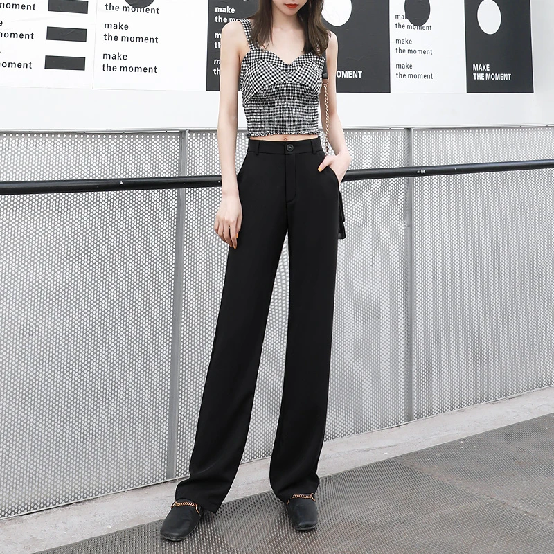 u 91西装裤女2025新款夏窄版高腰显瘦小个子直筒阔腿裤高级感垂感