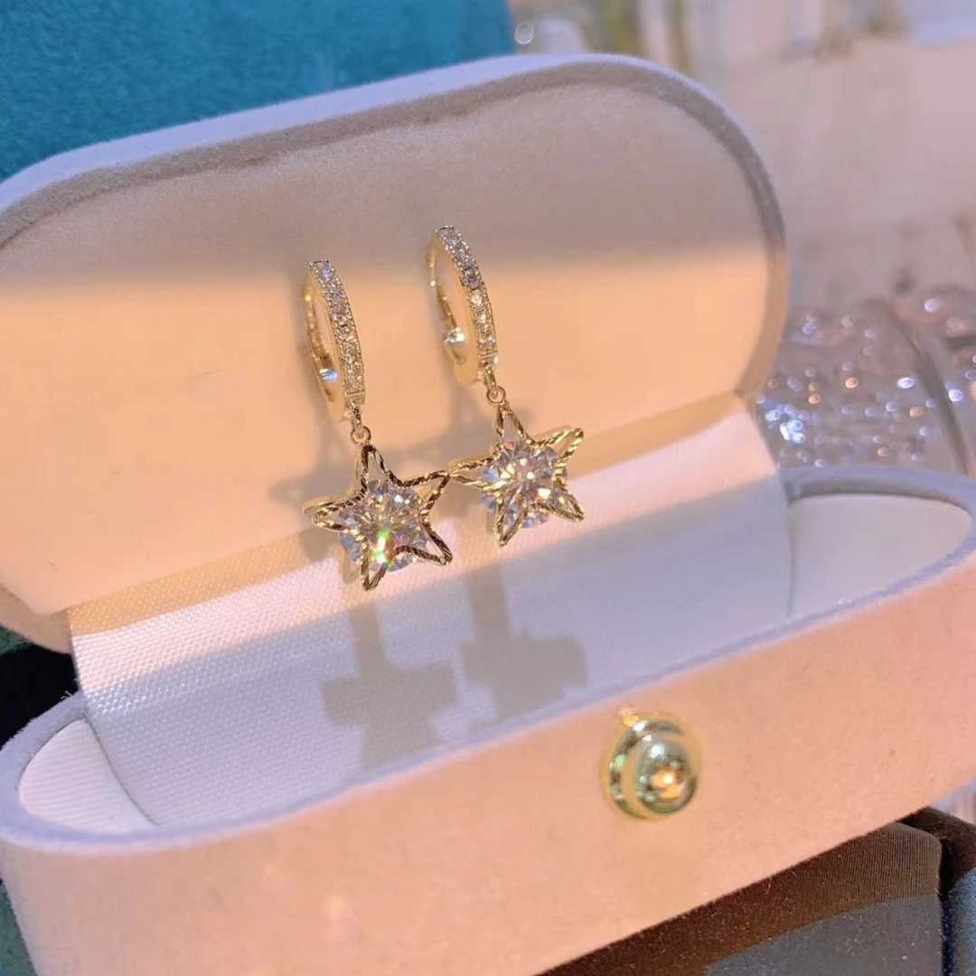 铜合金合成锆石耳饰  精致星星卡扣日常百搭简约灵动星星2363气质