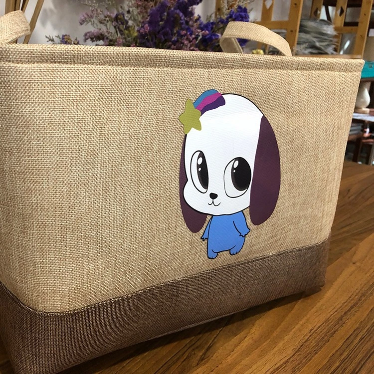 大号浅咖亚麻大眼睛可折叠卡通狗收纳筐尺寸：42×32×28