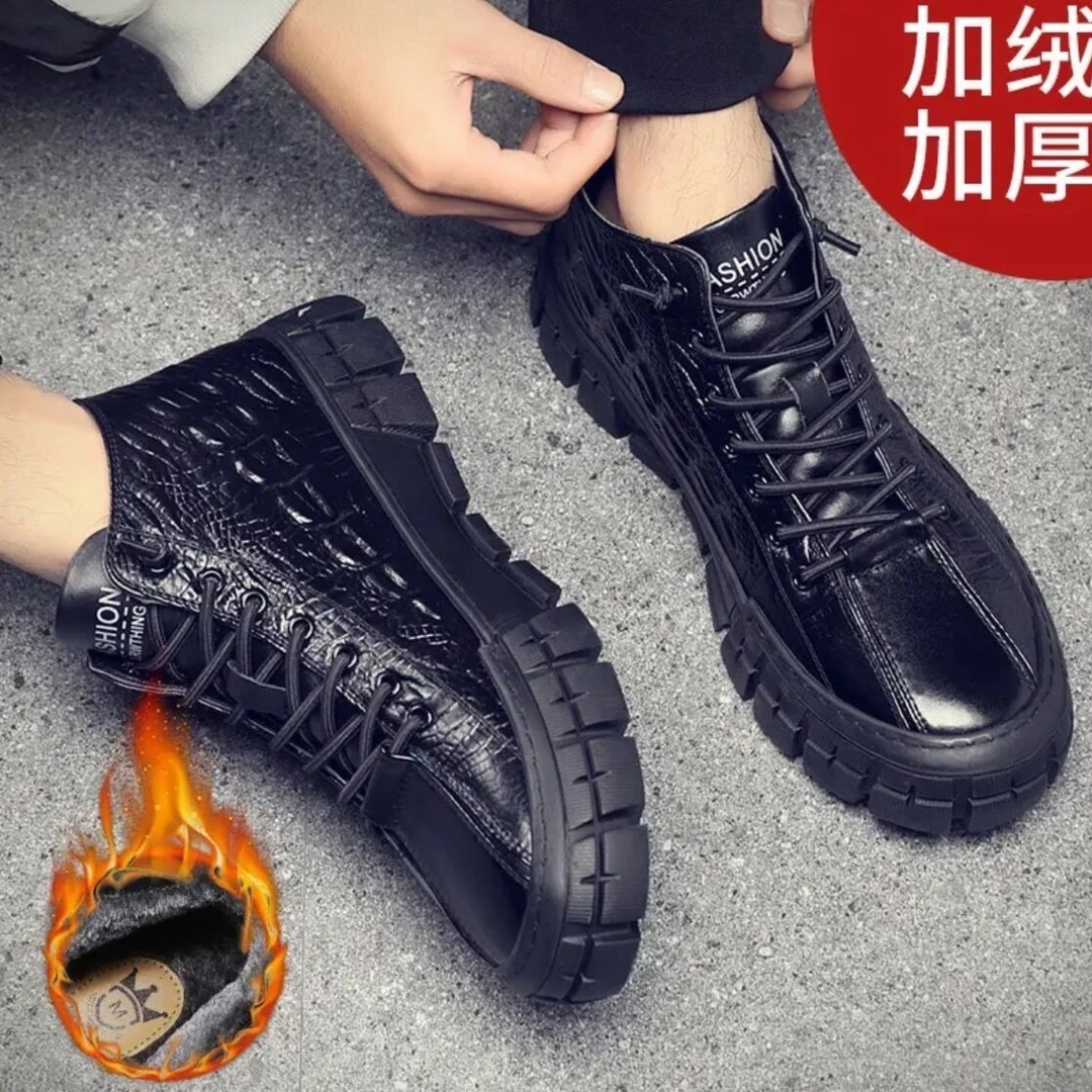 男鞋秋冬款马丁靴头层牛皮高帮潮鞋休闲鞋保暖加绒鞋男