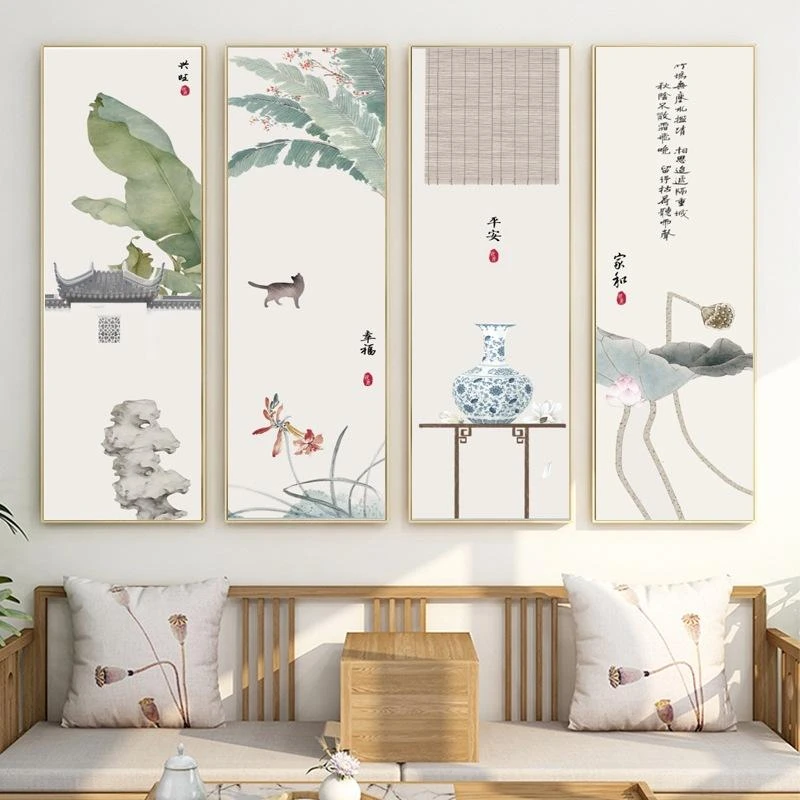 新中式装饰画禅意玄关走廊尽头挂画竖版国风古风茶室民宿书房壁画