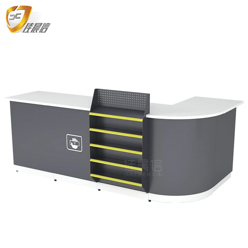 超市便利店时尚钢制收银台吧台店铺小型柜台桌子商用转角超市货架