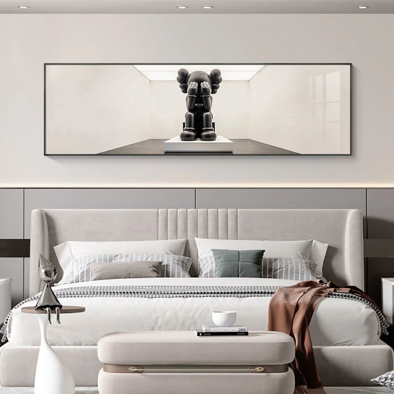 潮牌轻奢卧室卡通床头画KAWS卡通框画晶瓷装饰画艺术挂画客厅
