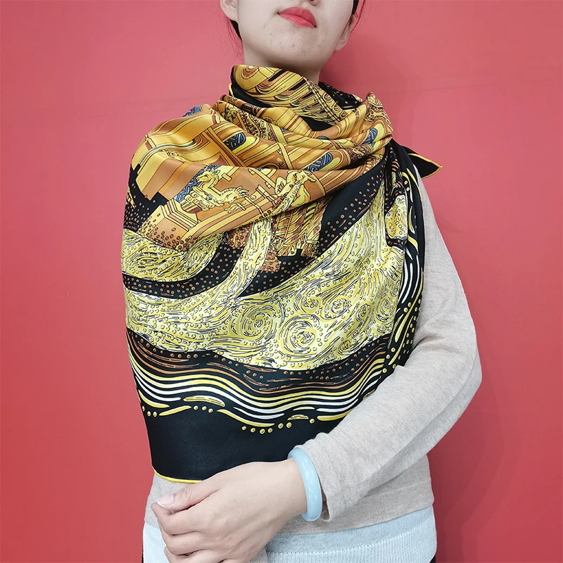 女士丝巾桑蚕丝缎面135cm大方巾 罗浮宫