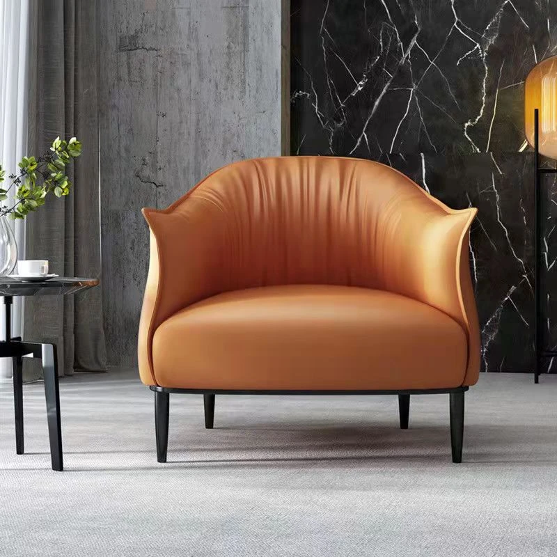 北欧单人沙发轻奢现代简约靠背围椅商场发布会客厅懒人休闲皮椅