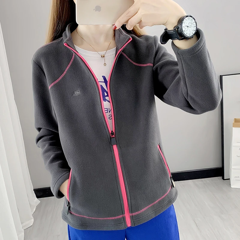 户外运动休闲摇粒绒外套女保暖绒衣新款立领开衫加厚抓绒衣女士