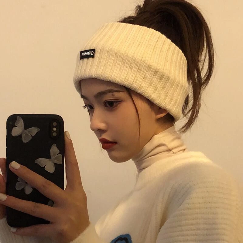 时尚毛线宽边发带女绑发头套冬天保暖日常外戴针织发带帽发箍秋冬