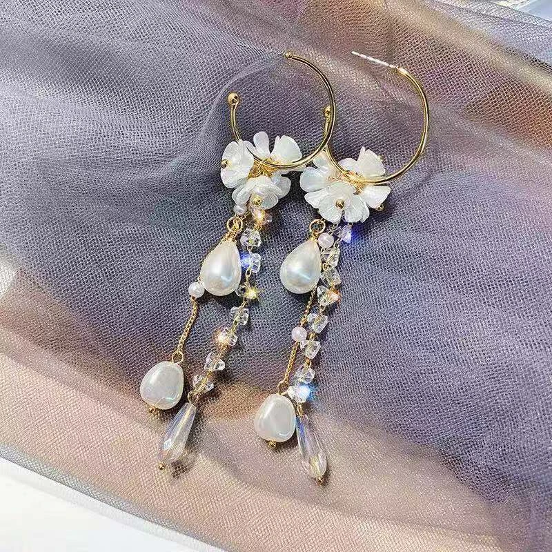 铜合金耳饰 【49号商品】法式长款气质百搭仙女珠珠流苏超仙耳环