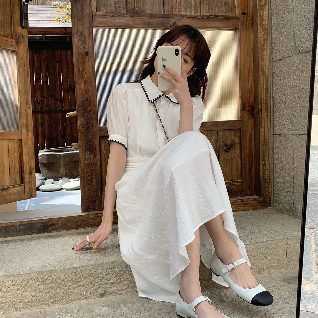 春夏小香刺绣系列中长款小个子连衣裙2103LQ05