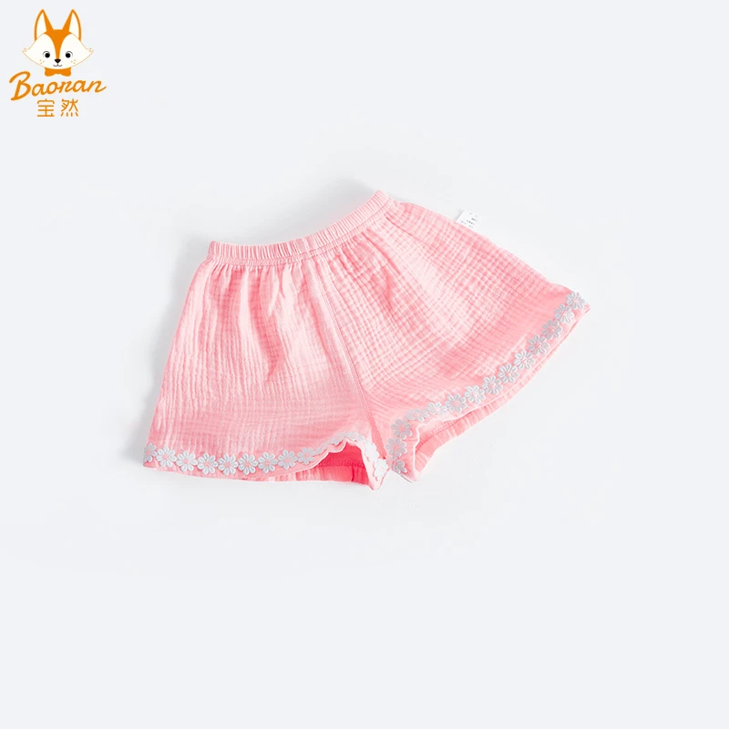 宝然宝宝裤子薄款阔腿短裤皱皱纱布公主外出裤子婴儿夏装3885