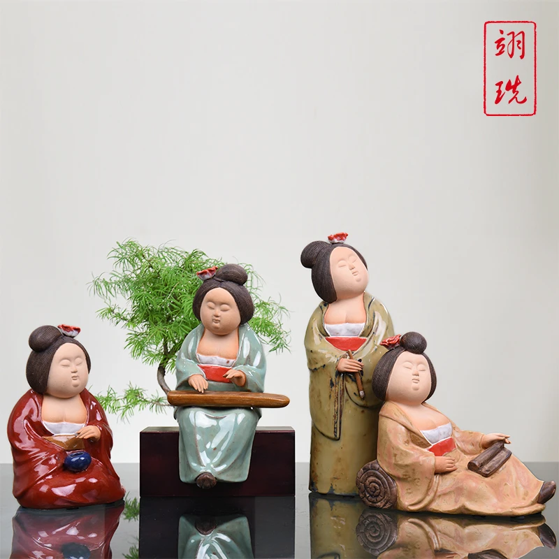 中式唐代仕女家居客厅博古架玄关酒柜品中国风人物艺术品摆件